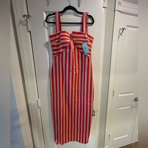 Wiholl square necked striped sleeveless midi dress
